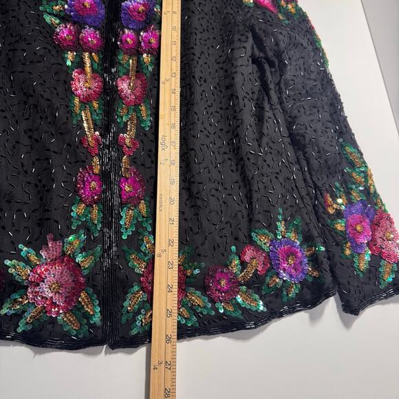VTG BRILLIANTE BY J.A Silk Sequin Jacket Beaded Floral 80’s 90’s Glams Retro L - Picture 5 of 10
